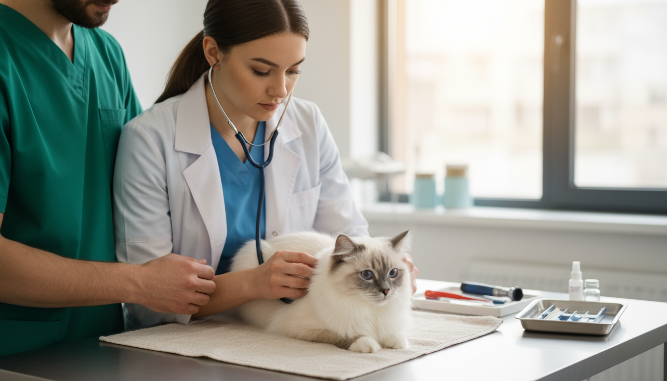獸醫正在為布偶貓進行健康檢查