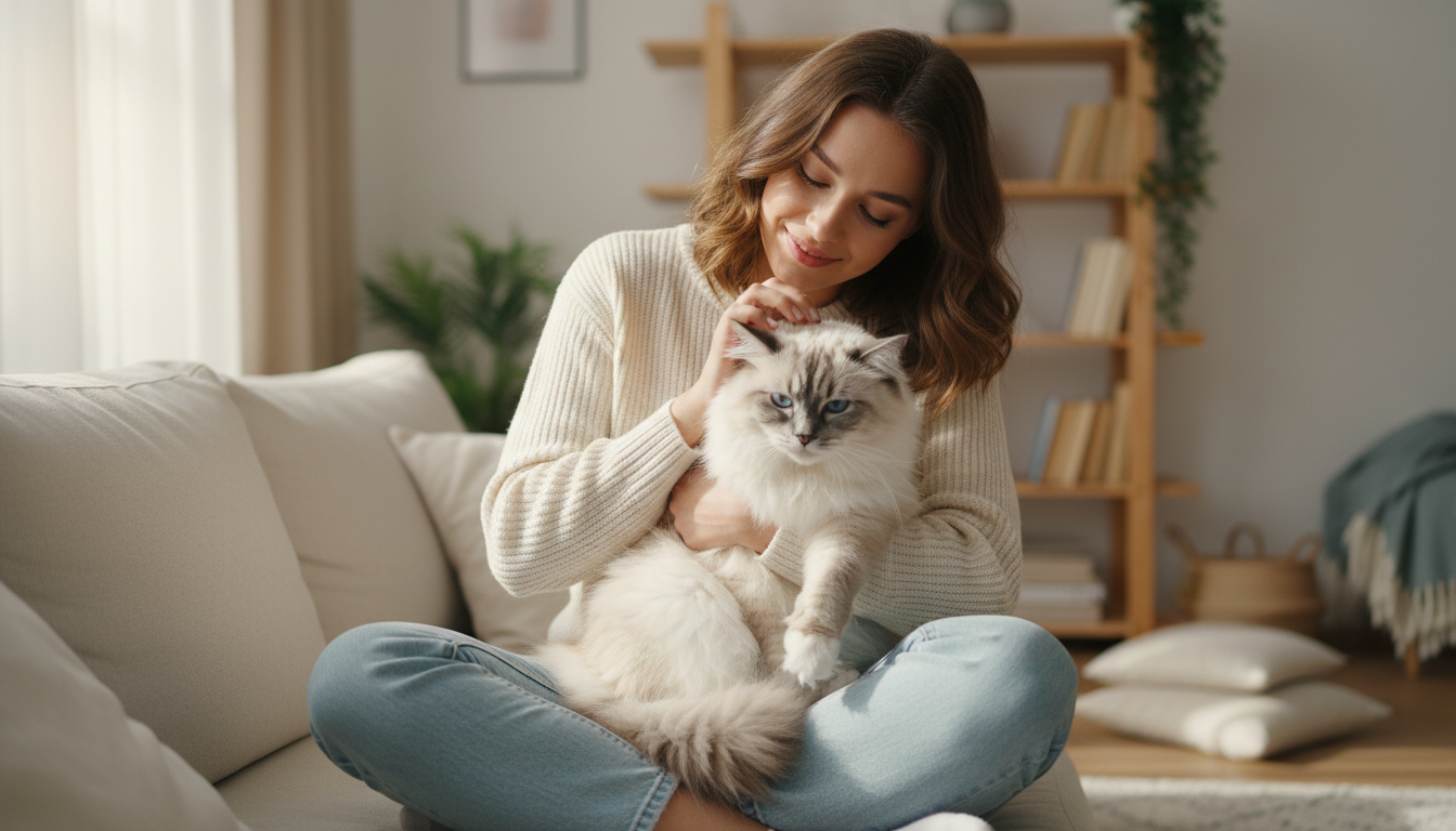 飼主與布偶貓溫馨互動的畫面