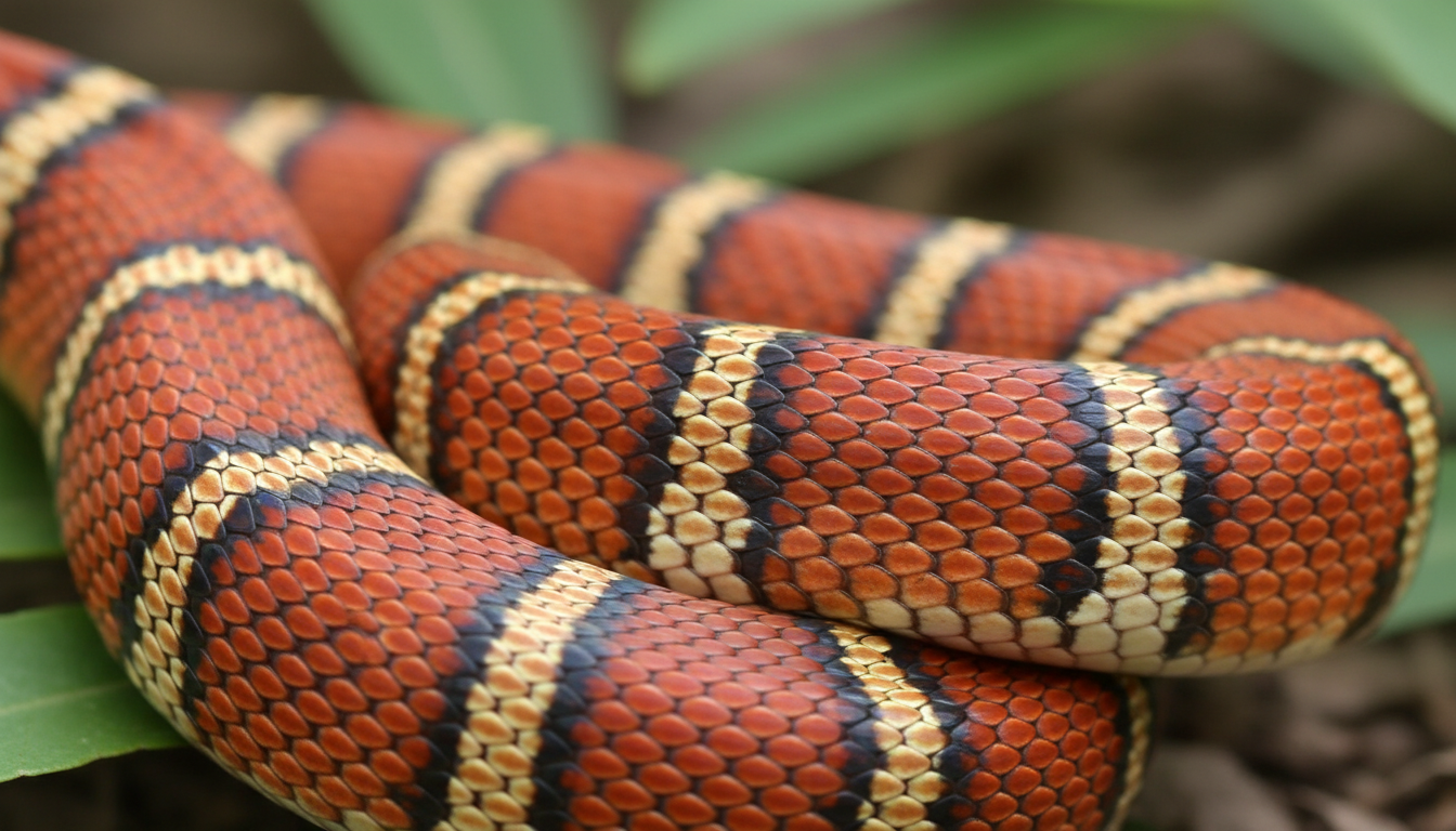 奧基蒂玉米蛇的鮮豔斑紋特寫