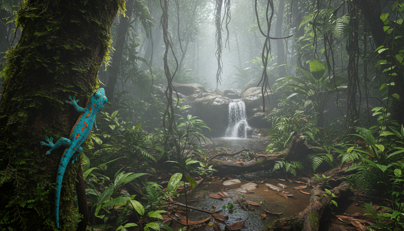 蘭薩天紋守宮的原產地馬達加斯加熱帶雨林環境