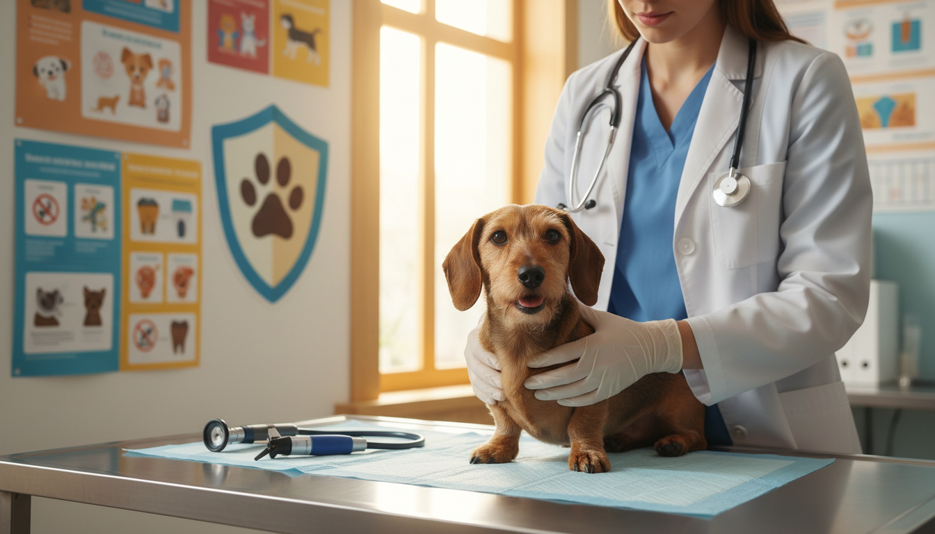 獸醫為臘腸犬進行健康檢查，強調疾病預防的重要性