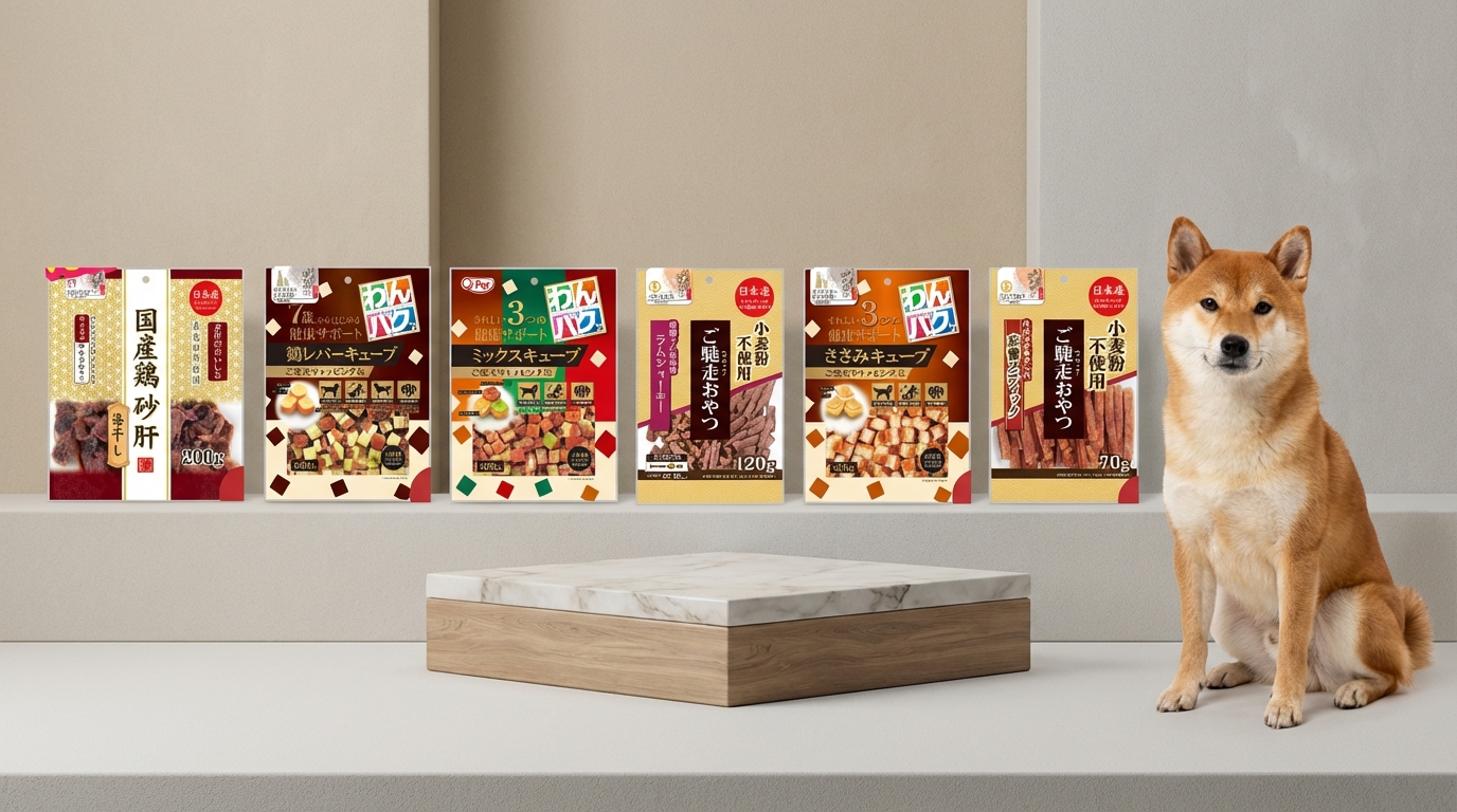 Q-PET 產品包裝居中放置於簡約幾何底座，背景色調純淨，側面有一隻溫和寵物靜坐陪伴。專業燈光精準呈現包裝標籤與細節，在現代簡約空間中營造出專業且溫馨的品牌氛圍。