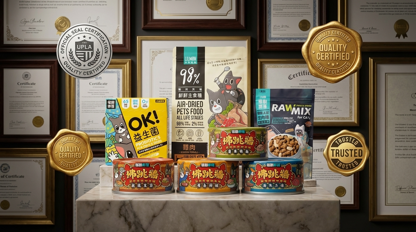 怪獸部落產品陳列於大理石底座，背景為莊重證書牆。畫面聚焦官方印章與金色火漆封蠟等微距認證細節，搭配深色木質與金屬質感，展現品牌權威感與嚴謹的專業品質保證。