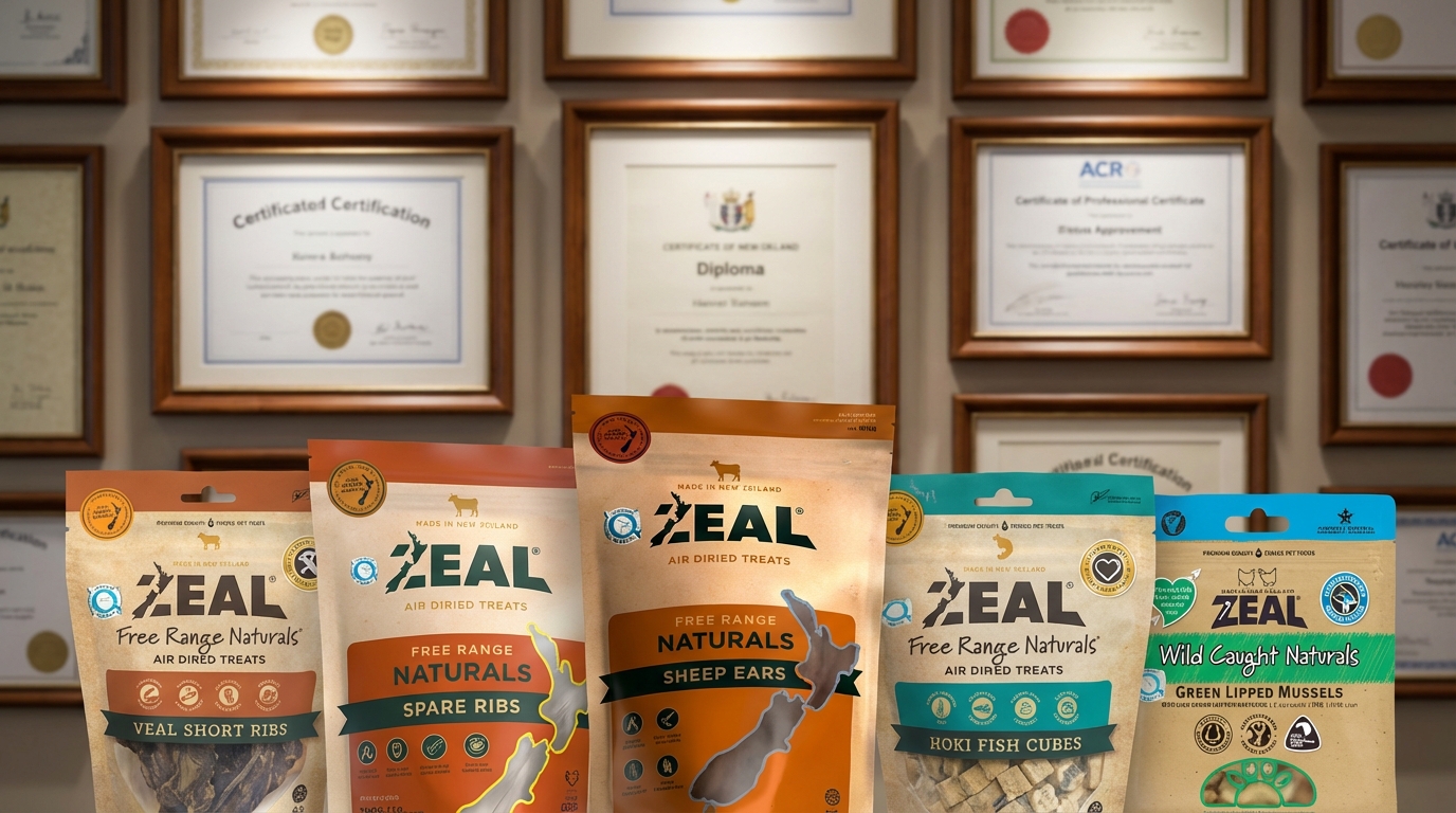 ZEAL 產品包裝置於專業認證牆前，柔和光影勾勒出包裝質感。微距特寫突顯官方認證標誌與細節，背景木質框證書象徵卓越品質，營造出高端且值得信賴的專業氛圍。